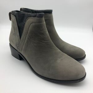 Vionic Joslyn Boots Ankle Booties Gray Womens 10 Leather Zipper Wool Trim